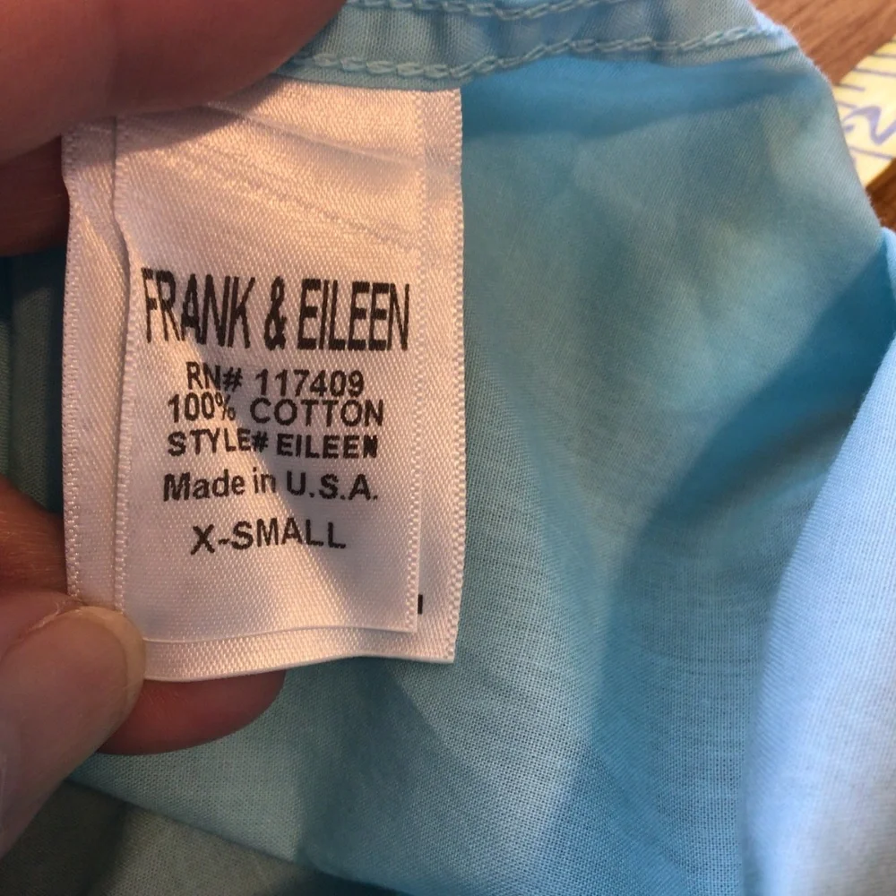 Frank & Eileen Eileen Button Down Shirt XS Aqua Blue Italian Cotton Relaxed Fit - Picture 9 of 10